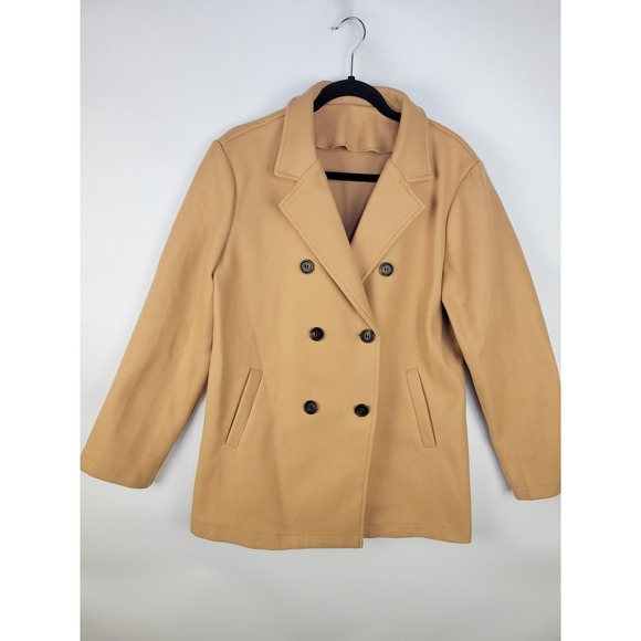The Unbranded Brand Jackets & Blazers - Women's Camel Peacoat XL Double Breasted Wool Look Jacket Classic Tan Coat